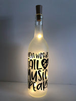 When Words Fail Music Speaks Lighted Wine Bottle. Clear, Frosted, Cobalt Blue