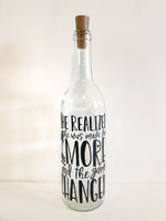 She Was Made for More Lighted Wine Bottle. Clear, Frosted, Cobalt Blue