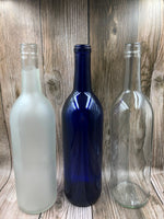The Best Things in Life, Lighted Wine Bottle. Clear, Frosted, Cobalt Blue