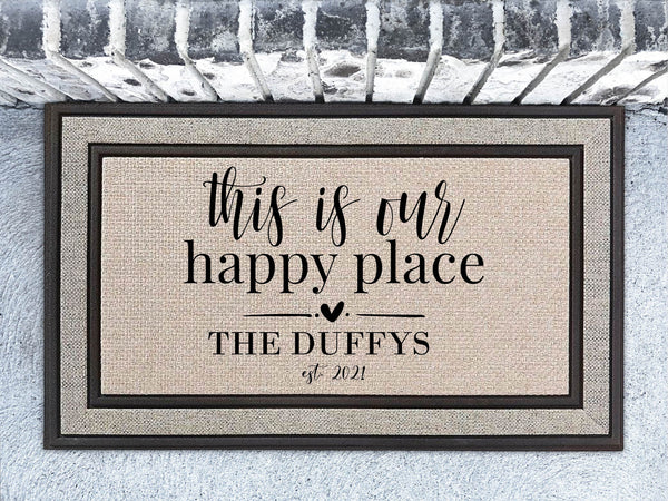 This is Our Happy Place Personalized Doormat