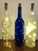 Our Home has an Open Door Policy Lighted Wine Bottle. Clear, Frosted, Cobalt Blue