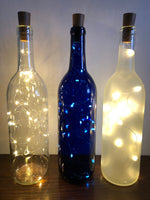 Our Laughs Are Limitless, Lighted Wine Bottle. Clear, Frosted, Cobalt Blue