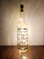 Our Friendship Lighted Wine Bottle. Clear, Frosted, Cobalt Blue