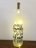 Every Family Has a Story Lighted Wine Bottle. Clear, Frosted, Cobalt Blue