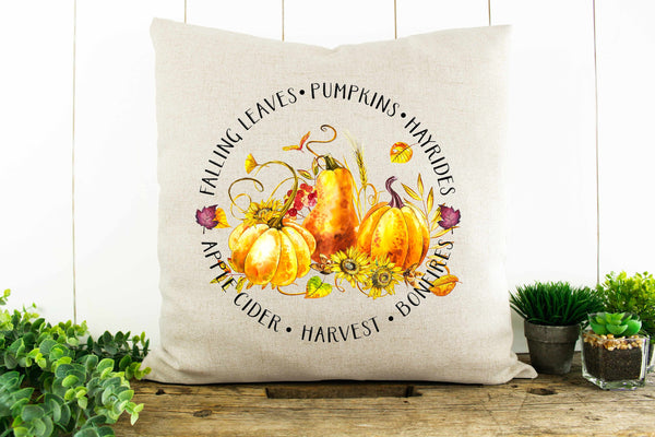 Fall Words Circle  Decorative Pillow