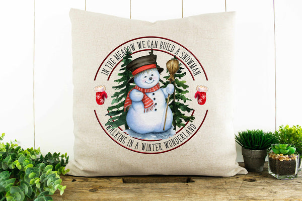 Walking in a Winter Wonderland Snowman  Decorative Pillow