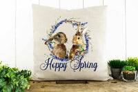 Hoppy Spring, Easter, Floral Wreath, Bunny Decorative Pillow