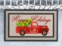 Happy Holidays Red Truck Welcome Doormat