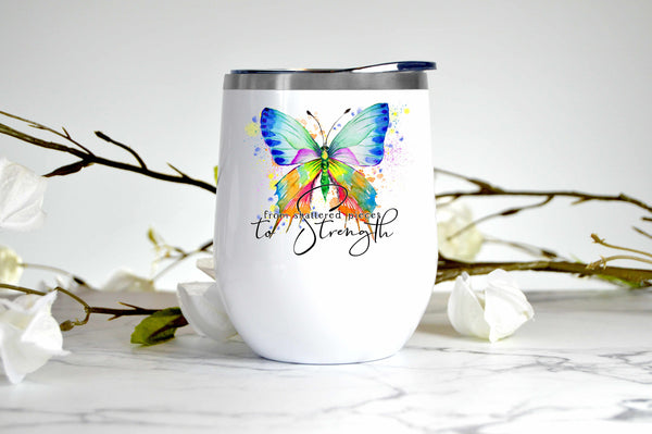 From Shattered Pieces to Strength, Butterfly wine tumbler