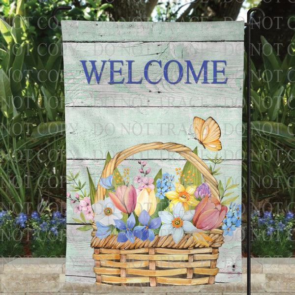 Spring Flower Basket Welcome Garden Flag