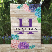 Hydrangea Monogram Welcome Garden Flag