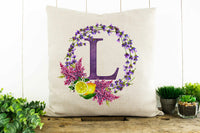Lilac and Lavender Monogram Wreath, Custom Personalized Decorative Pillow
