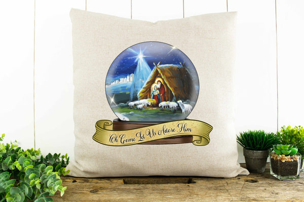 Oh Come Let Us Adore Him, Nativity Decorative Pillow