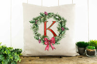 Christmas Wreath Monogram  Decorative Pillow