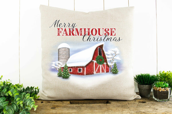 Merry Farmhouse Christmas Decorative Pillow