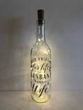 Husband and Wife Best Friends for Life Lighted Wine Bottle. Clear, Frosted, Cobalt Blue