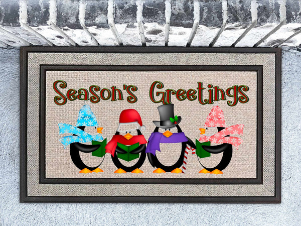 Seasons Greetings Penguin Welcome Doormat