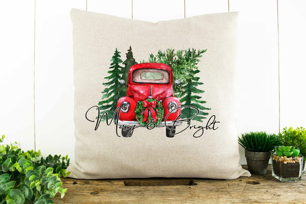 Merry & Bright, Red Truck Decorative Pillow