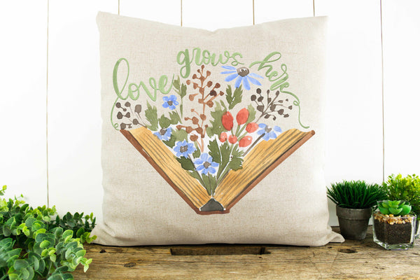 Loves Grows Here - Book Decorative Pillow