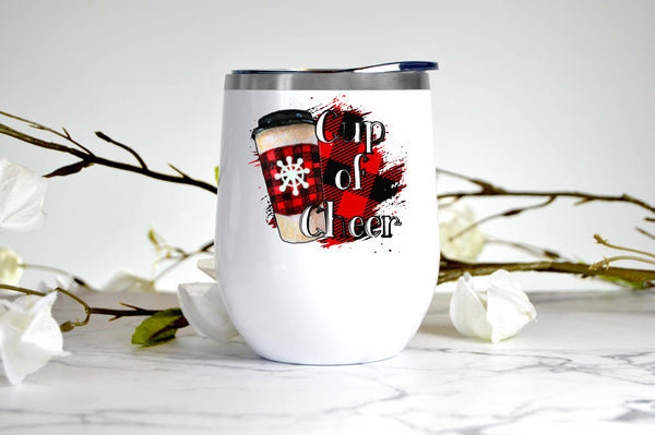 Cup of Cheer, Red Plaid wine tumbler