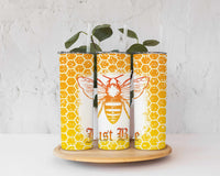 Just Bee 20 ounce skinny stainless steel tumbler, Custom, Gift for Him, Present for Her