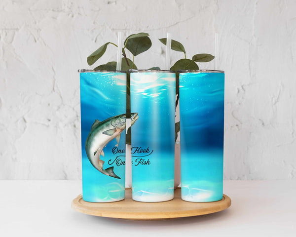 One Hook One Fish 20 ounce skinny stainless steel tumbler, Custom, Gift for Him, Present for Her
