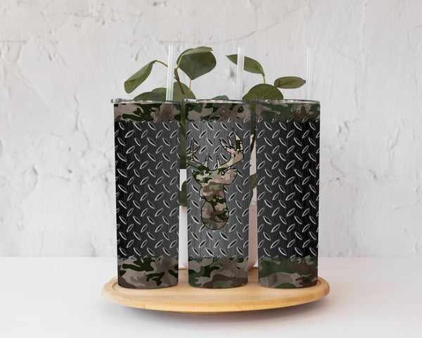 Buck Camo Tread 20 ounce skinny stainless steel tumbler, Custom, Gift for Him, Present for Her