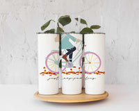 Just Keep Peddling 20 ounce skinny stainless steel tumbler, Custom, Gift for Him, Present for Her