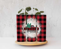 Merry Christmas, Red Truck, Plaid 20 ounce skinny stainless steel tumbler, Custom, Gift for Him, Present for Her