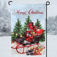 Merry Christmas Sleigh Garden Flag, 12 x 18, Single Sided, Housewarming, Gifts for Her, Present for Him, Home and Yard Décor