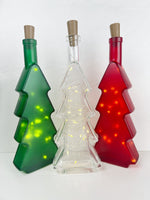 Lighted Christmas Glass Trees, Red, Green, and Clear. Set of 3. Battery Powered LED, Gift for him/her, Best Friend Present Decoration