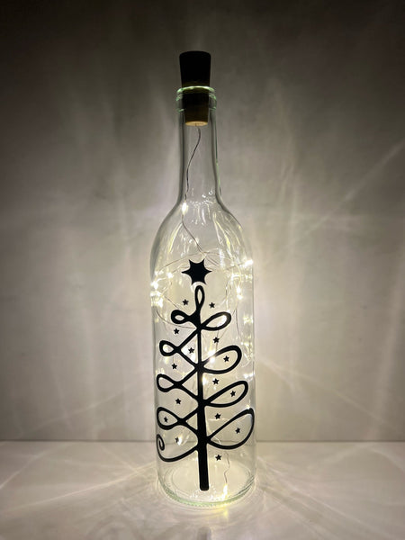 Star Spiral Christmas Tree Lighted Wine Bottle. Clear, Frosted, Cobalt Blue, Battery Powered LED, Gift for him/her, Best Friend Present