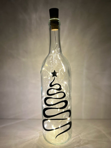 Spiral Christmas Tree Lighted Wine Bottle. Clear, Frosted, Cobalt Blue, Battery Powered LED, Gift for him/her, Best Friend Present