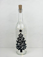 Swirl Christmas Tree Lighted Wine Bottle. Clear, Frosted, Cobalt Blue, Battery Powered LED, Gift for him/her, Best Friend Present