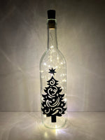 Swirl Christmas Tree Lighted Wine Bottle. Clear, Frosted, Cobalt Blue, Battery Powered LED, Gift for him/her, Best Friend Present