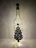 Swirl Christmas Tree Lighted Wine Bottle. Clear, Frosted, Cobalt Blue, Battery Powered LED, Gift for him/her, Best Friend Present