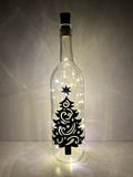Swirl Christmas Tree Lighted Wine Bottle. Clear, Frosted, Cobalt Blue, Battery Powered LED, Gift for him/her, Best Friend Present