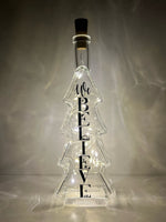 We Believe Lighted Christmas Glass Tree. Clear. Battery Powered LED, Gift for him/her, Best Friend Present Decoration